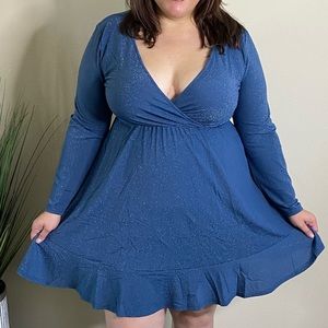 Sparkly blue skater dress.